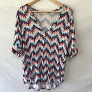 Pixley Edmund chevron print henley shirt EUC